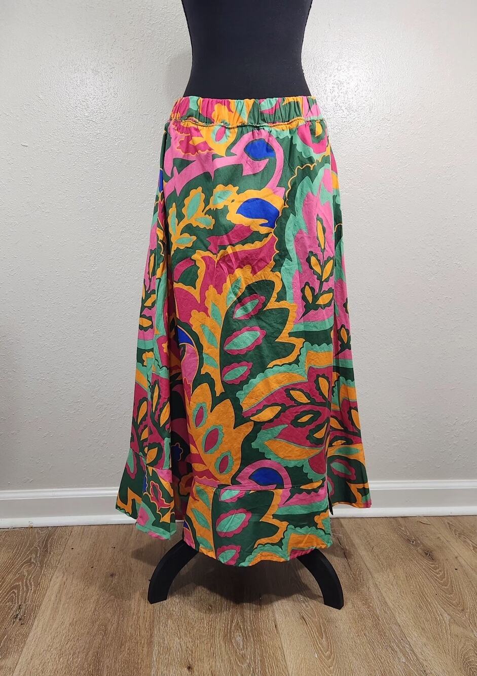 Handmade Tropical Maxi Skirt Tiered Large Resort Beachy Maximalist Cotton READ
